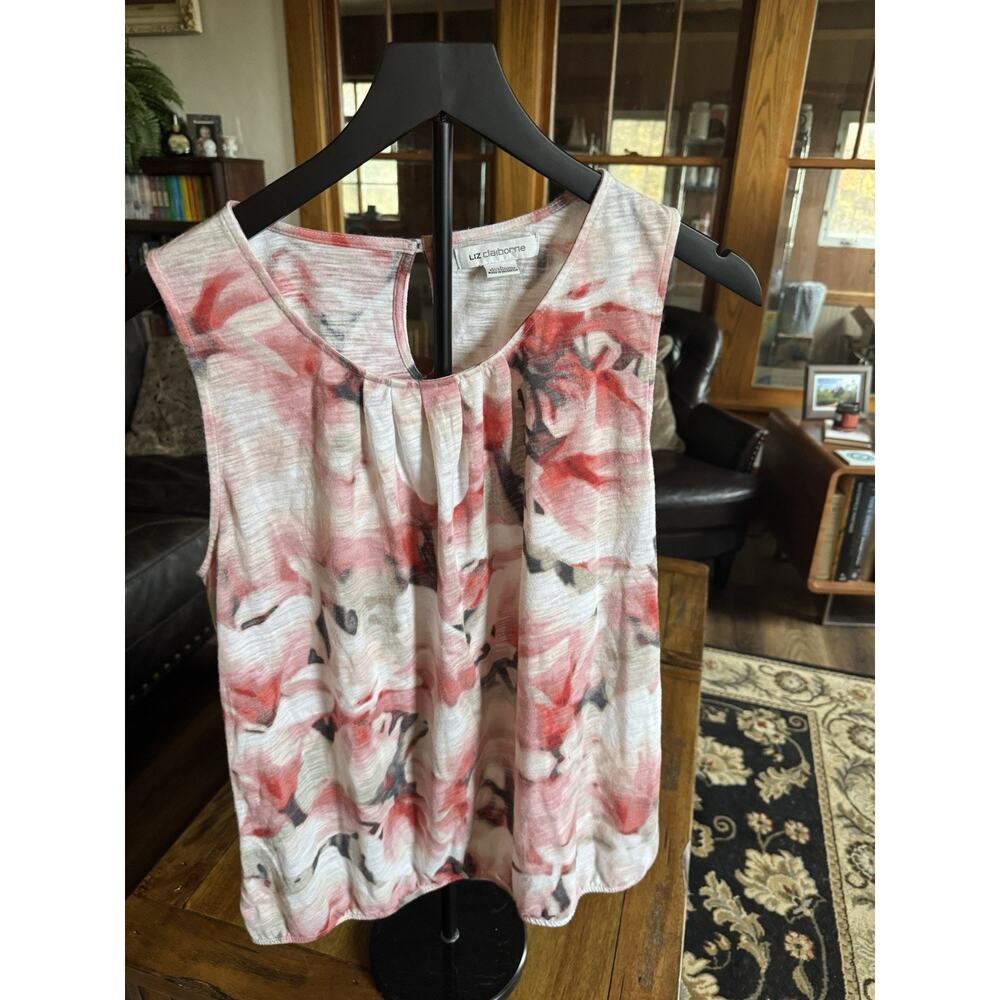 Liz Claiborne Sleeveless Floral Top Pink Red White Size L